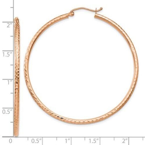 14k Rose Gold Diamond-Cut Hoop Earrings 2mm - Picture 3 of 3